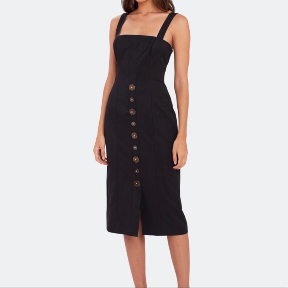 Essue Button up Sleeveless Midi Dress Black Sz S